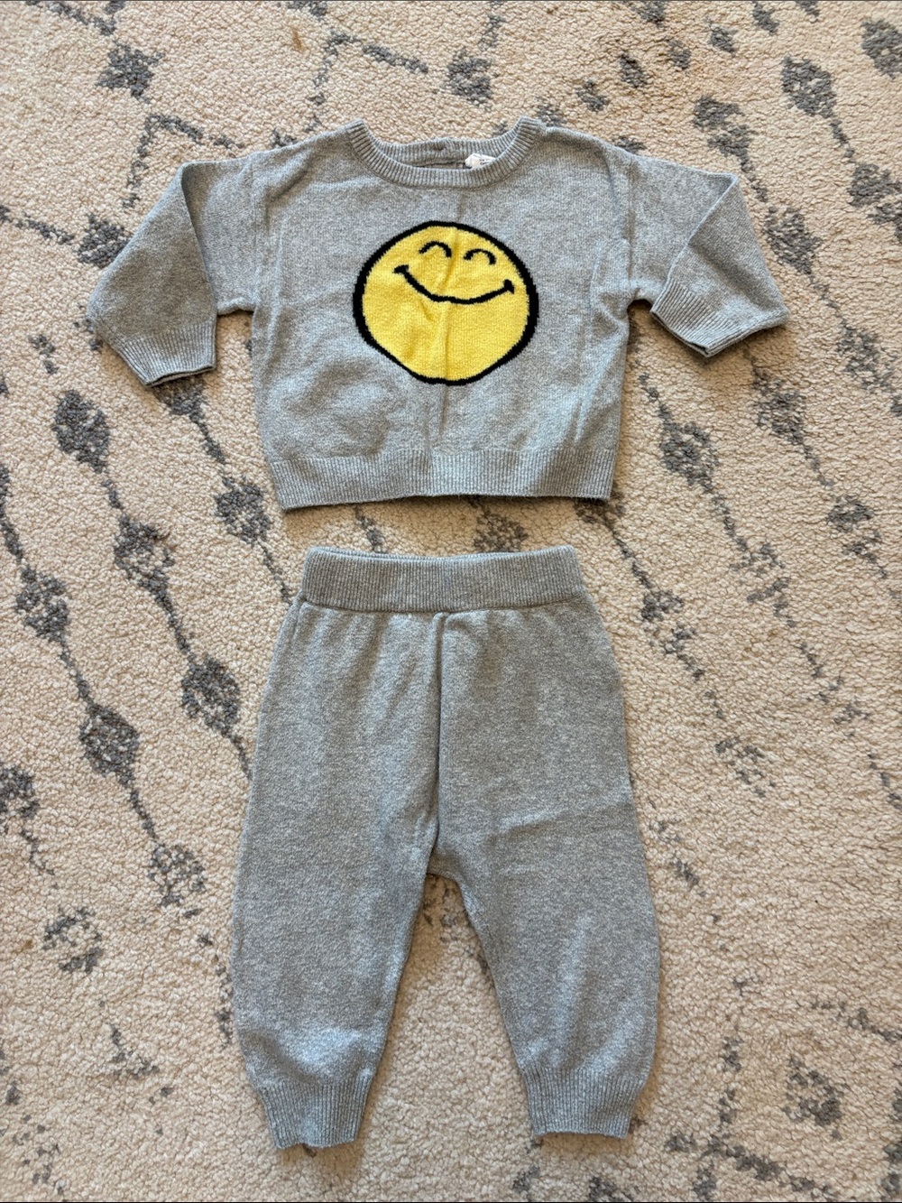 GAP x SmileyWorld Gray Knit Smiley Face Two-Piece Set with Yellow Accent
